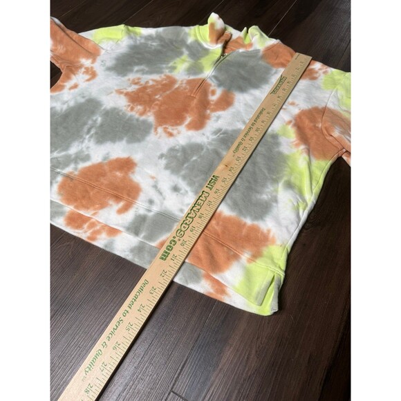 Lou & Grey Cropped Quarter Zip Sweatshirt Tie Dye Green Blue Orange Soft Small - Picture 4 of 5